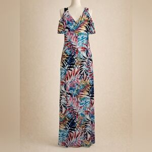 Connected Apparel Multicolor Leaf Print Maxi Dress